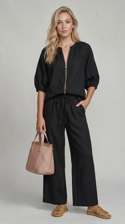 Alba | Conjunto de dos piezas: Camisa de estilo relajado y pantalón de pernera ancha