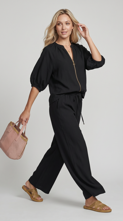 Alba | Conjunto de dos piezas: Camisa de estilo relajado y pantalón de pernera ancha
