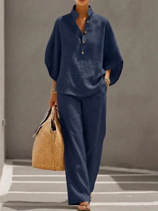 Maribel™ | Conjunto de lino con mangas y pantalón ancho