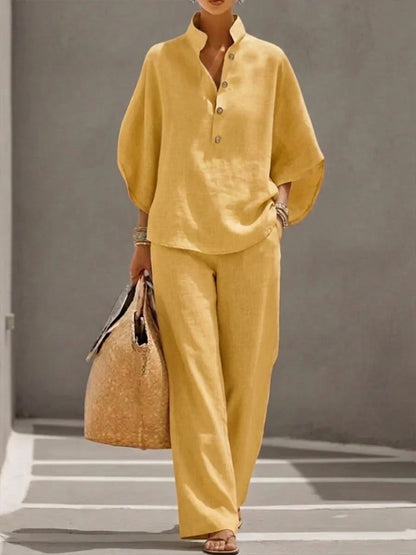 Maribel™ | Conjunto de lino con mangas y pantalón ancho